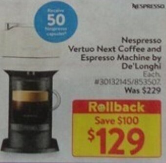 Walmart Nespresso Vertuo Next Coffee and Espresso Machine offer
