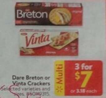 Walmart Dare Breton or Vinta Crackers offer