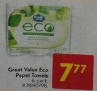 Walmart Great Value Eco Paper Towels offer