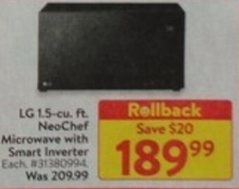 Walmart LG 1.5 cu. ft. NeoChef Microwave with Smart Inverter offer