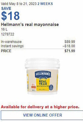 Costco Hellmann's real mayonnaise offer