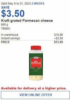 Costco Kraft grated Parmesan cheese offer