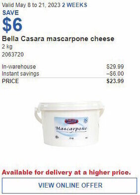 Costco Bella Casara mascarpone cheese offer