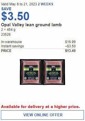 Costco Opal Valley lean ground lamb offer