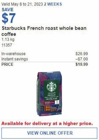 Costco Starbucks French roast whole bean coffee offer