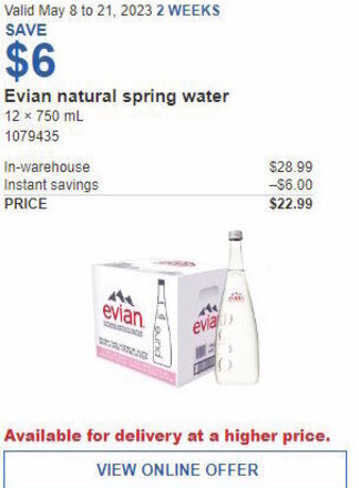 Costco Evian natural spring water offer