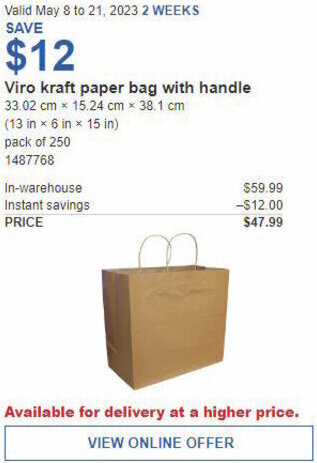 Costco Viro kraft paper bag with handle offer