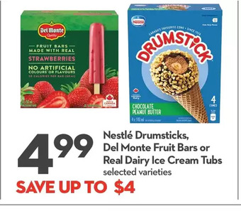 Longo's Nestle drumsticks, del monte fruit bars or real dairy ice cream tubs offer