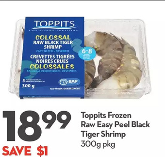 Longo's Toppits frozen raw easy peel black tiger shrimp offer