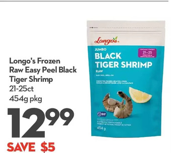 Longo's Longo's frozen raw easy peel black tiger shrimp offer