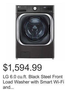 Costco Lg 6.0 cu.ft. black steel front load washer with smart wi-fi and turbowash offer