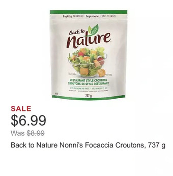 Costco Back to nature nonni’s focaccia croutons, 737 g offer