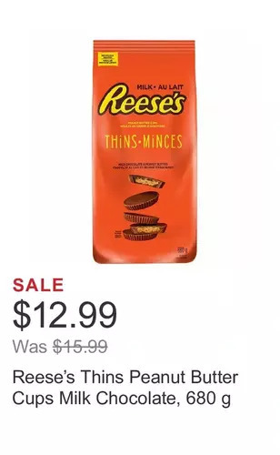Costco Reese’s thins peanut butter cups milk chocolate, 680 g offer