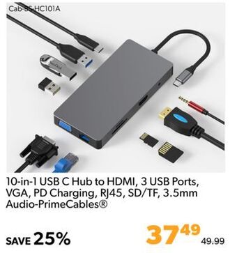 Shopper+ 10-in-1 usb c hub to hdmi, 3 usb ports, vga, pd charging, rj45, sd/tf, 3.5mm audio-primecables offer