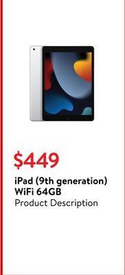 Walmart Ipad (9th generation) wifi 64gb offer