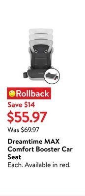 Walmart Dreamtime max comfort booster car seat offer