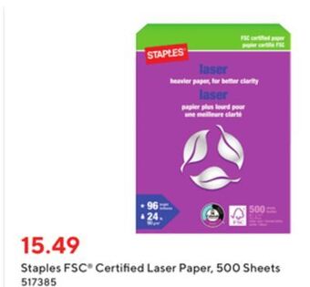Staples Staples fsc® certified laser paper offer