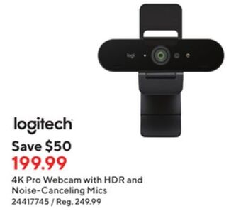 Staples Logitech 4k pro webcam with hdr and noise-cancelling mics offer