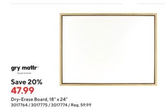 Staples Gry mattr dry-erase board, 18 x 24 offer