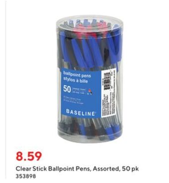 Staples Clear stick ballpoint pens offer