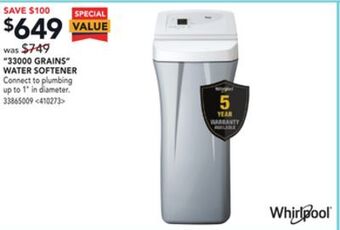 Lowe's Whirlpool 33000 grains water softener offer