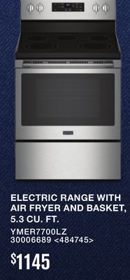 Lowe's Whirlpool electric range with air fryer and basket, 5.3 cu. ft offer