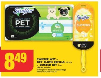 No Frills Swiffer wet or dry cloth refills, 10-16's or duster kit 1 ea offer