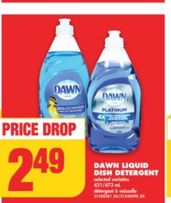 No Frills Dawn liquid dish detergent, 431/473 ml offer