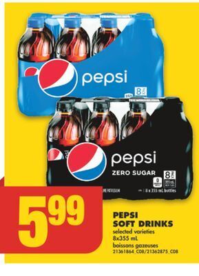 No Frills Pepsi soft drinks, 8x355 ml offer