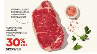 Longo's Cut from canada aaa grade striploin grilling steak offer