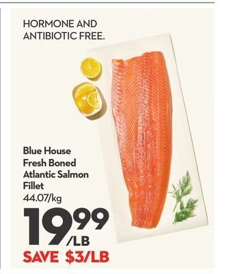 Longo's Blue house fresh boned atlantic salmon fillet offer
