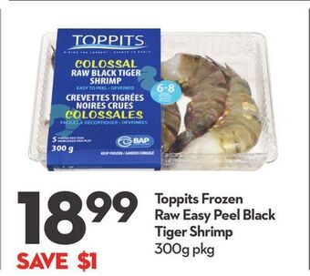 Longo's Toppits frozen raw easy peel black tiger shrimp offer