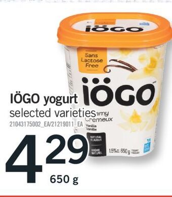Fortinos Iögo yogurt, 650 g offer