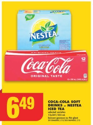 No Frills Coca-cola soft drinks or nestea iced tea, 12x341/355 ml offer