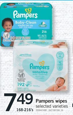 Fortinos Pampers wipes, 168-216's offer