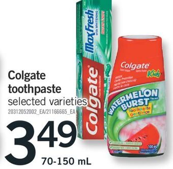 Fortinos Colgate toothpaste, 70-150 ml offer