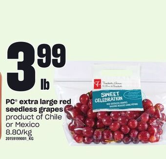 Loblaws Pc extra large red seedless grapes offer
