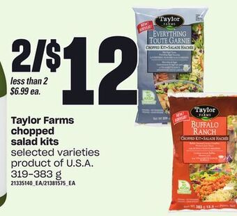 Loblaws Taylor farms chopped salad kits, 319-383 g offer