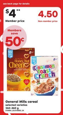 Loblaws General mills cereal, 260-460 g offer