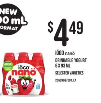 Loblaws Iögo nanö drinkable yogurt, 6 x 93 ml offer