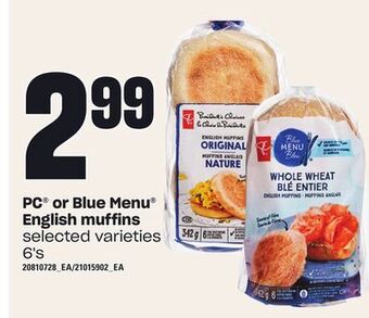 Loblaws Pc® or blue menu english muffins, 6's offer