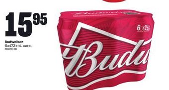 Loblaws Budweiser 6x473 ml cans offer