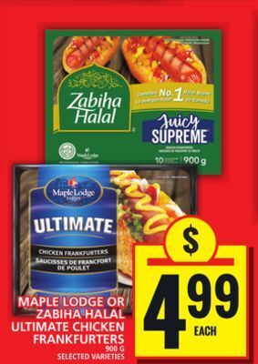 Food Basics Maple lodge or zabiha halal ultimate chicken frankfurters offer