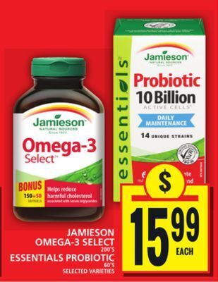 Food Basics Jamieson omega-3 select or essentials probiotic offer