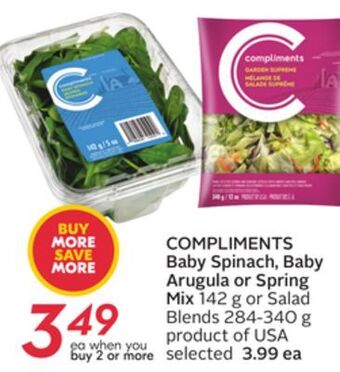 Sobeys Compliments baby spinach, baby arugula or spring mix offer