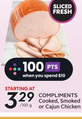 Sobeys Compliments cooked, smoked or cajun chicken offer