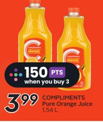 Sobeys Compliments pure orange juice offer