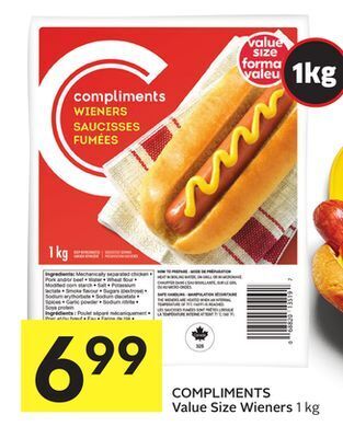 Foodland Compliments value size wieners 1 kg offer