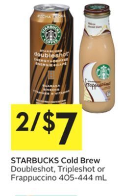 Foodland Starbucks cold brew doubleshot, tripleshot or frappuccino 405-444 ml offer