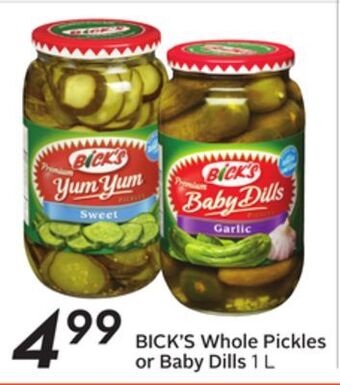 Sobeys Bick's whole pickles or baby dills offer